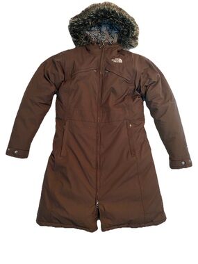 The North Face Arctic Parka Brown HyVent Down Coat Fur Hood Women's Size M